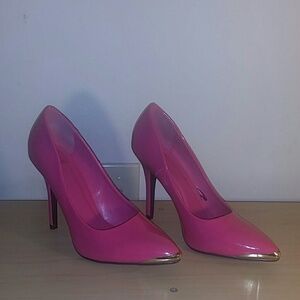 Shiekh Pink Pointed Toe Stiletto Pumps with Gold Toe Cap